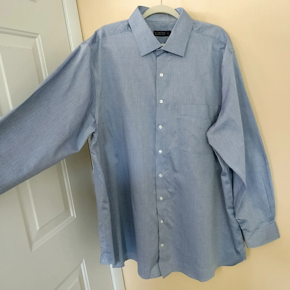 Rochester Egyptian Cotton Mens Blue Button Up Dress Shirt 19 Tall Office Wedding